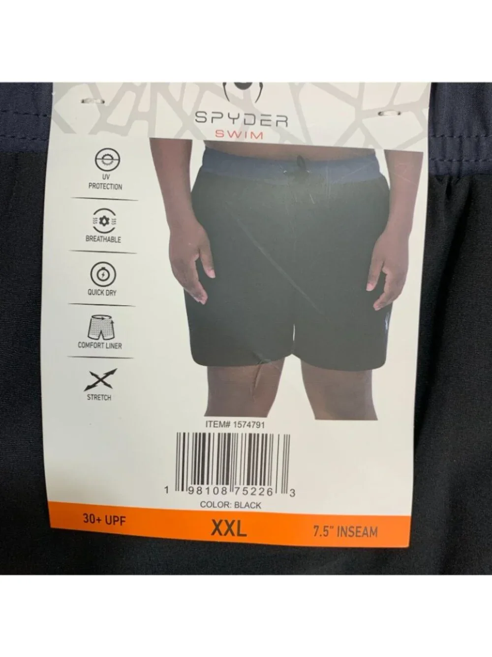 NWT Spyder Swim Shorts Men's XXL Black Quick-Dry UV Protection Lined